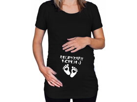 Čierne tehotenské tričko s nápisom Nechytať, kopem